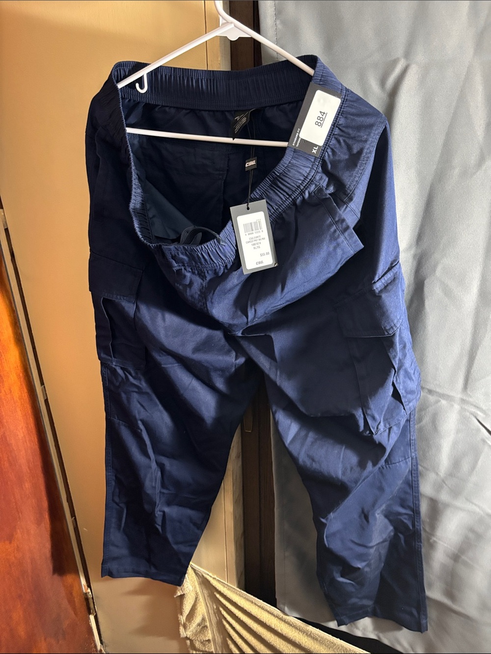 Men's Navy Cargo Pants with Elastic Waistband
